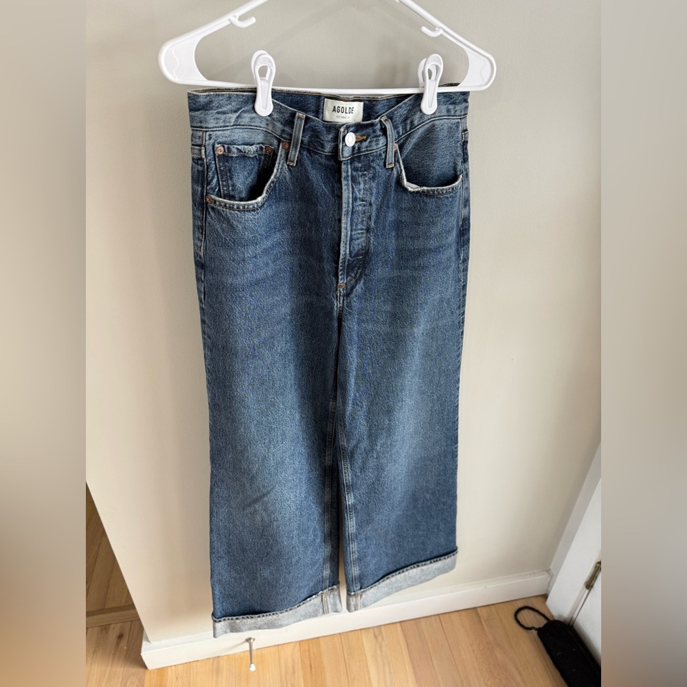Agolde Dame Wide Leg Cuffed Hem Jeans - Dark Wash - Size 27 - Picture 5 of 16